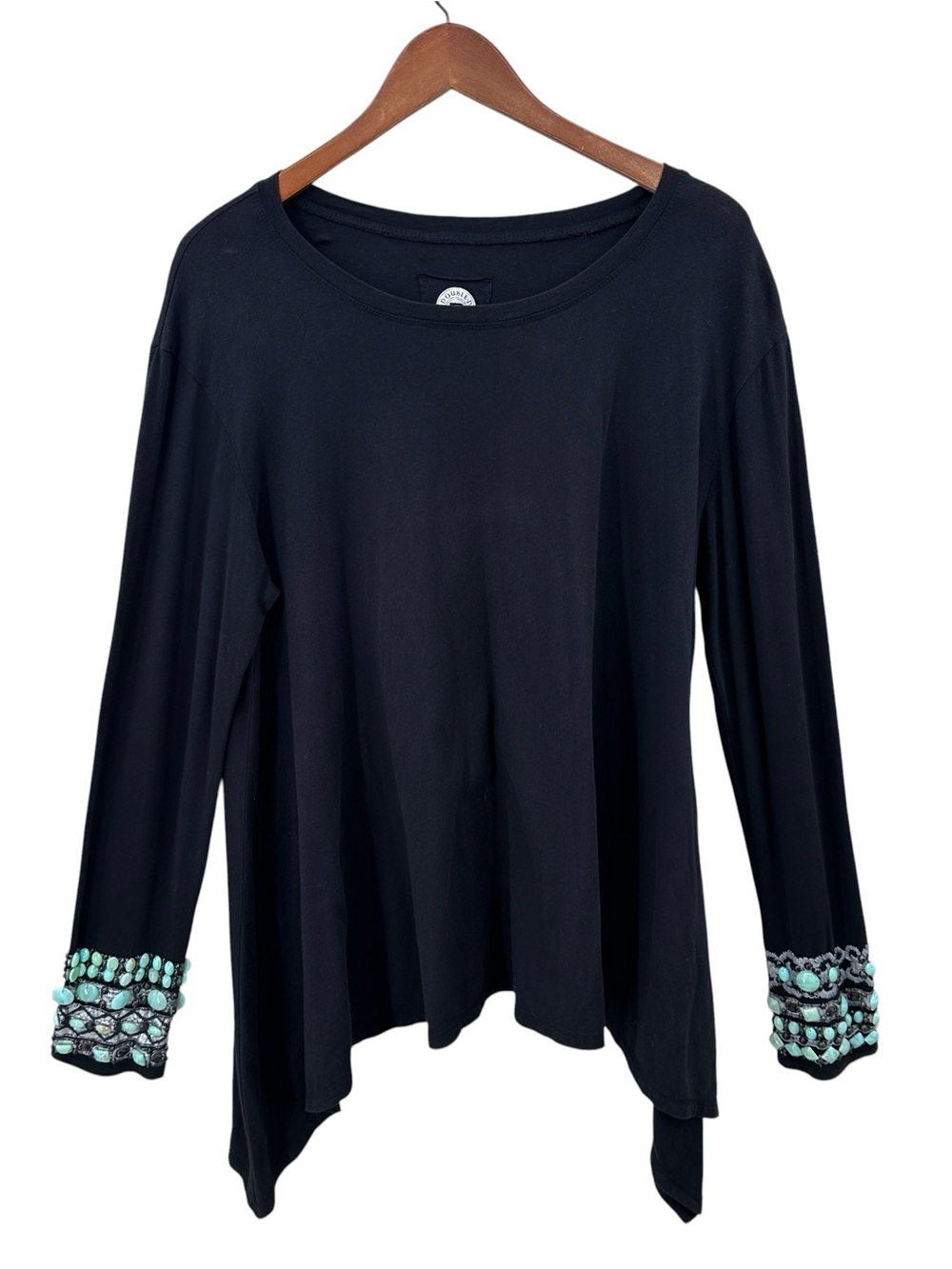 DOUBLE D RANCH Embroidered Tunic Top Blouse Beaded Black